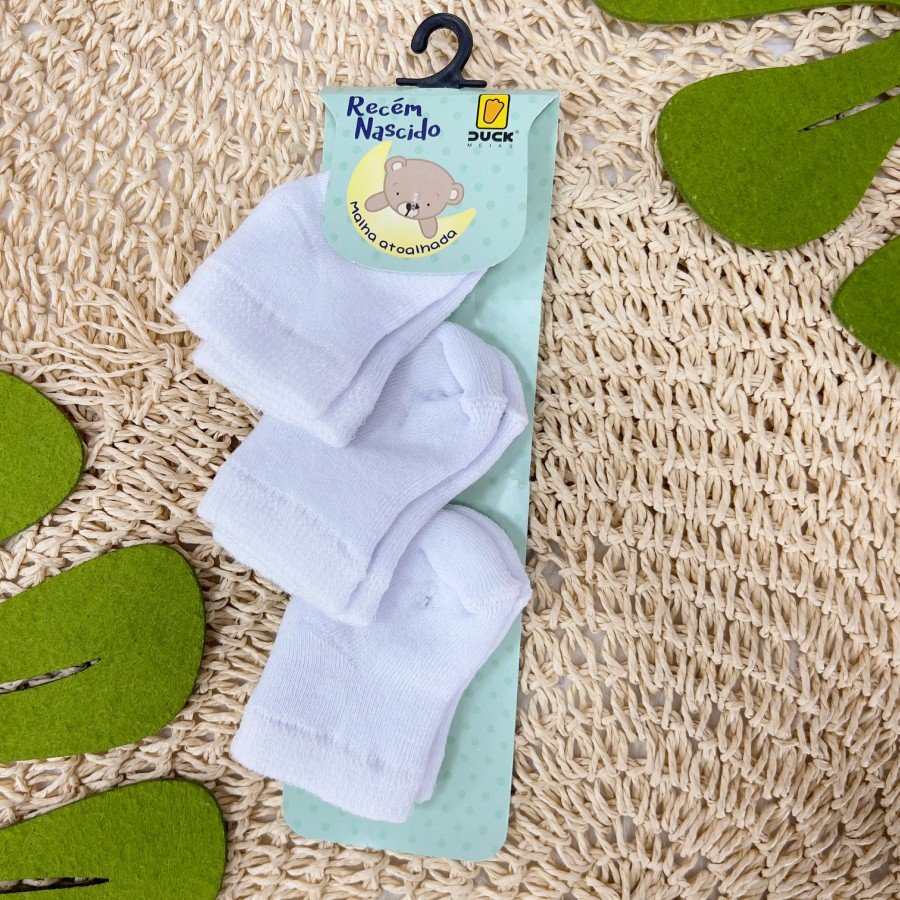 Kit 3 pares de Meia Atoalhada Recém Nascido Branco